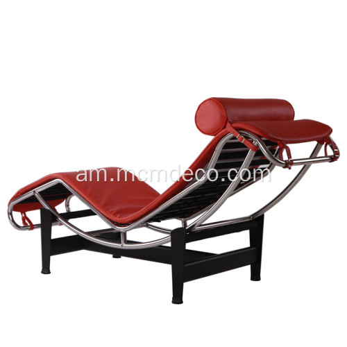 Le Corbusier LC4 Red Leather Chaise ላውንጅ
